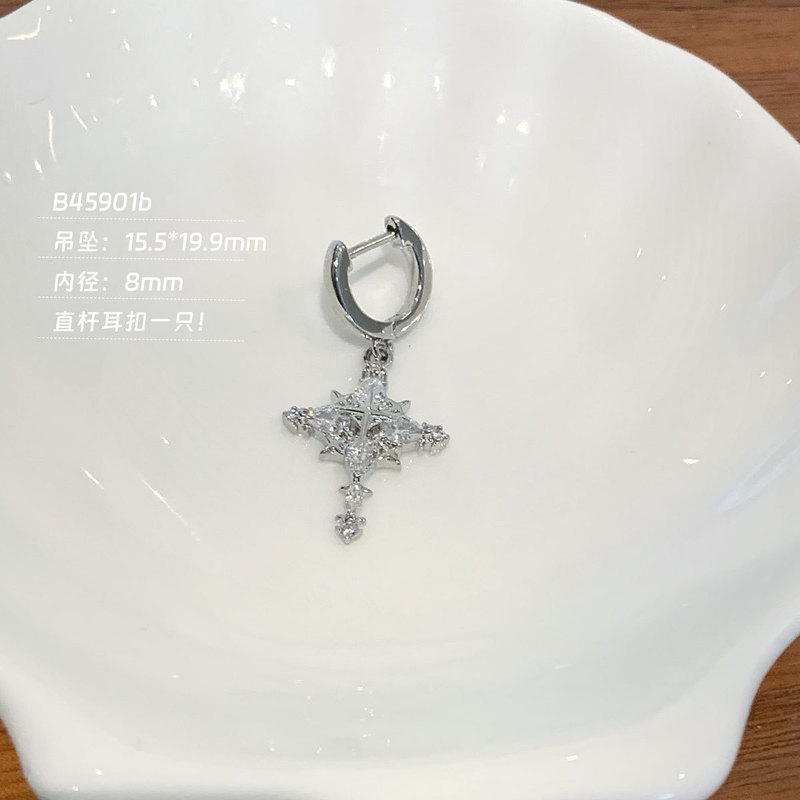 新款医用钛钢满锆十字架吊坠直杆耳扣耳饰爱心吊坠耳环养耳洞耳圈|undefined