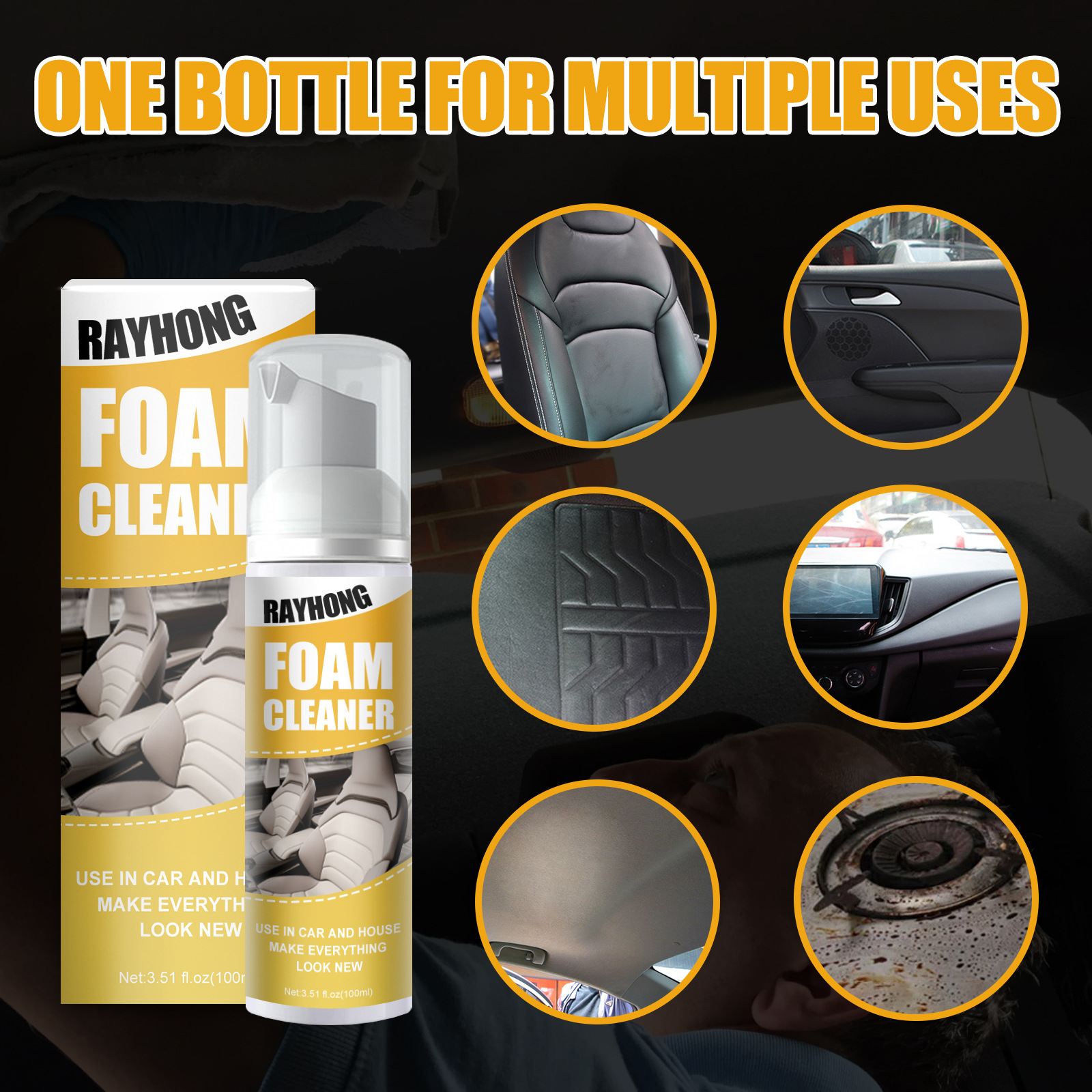 rayhong Multi purpose Foam Cleaner Anti aging Cleaning Car Interior L