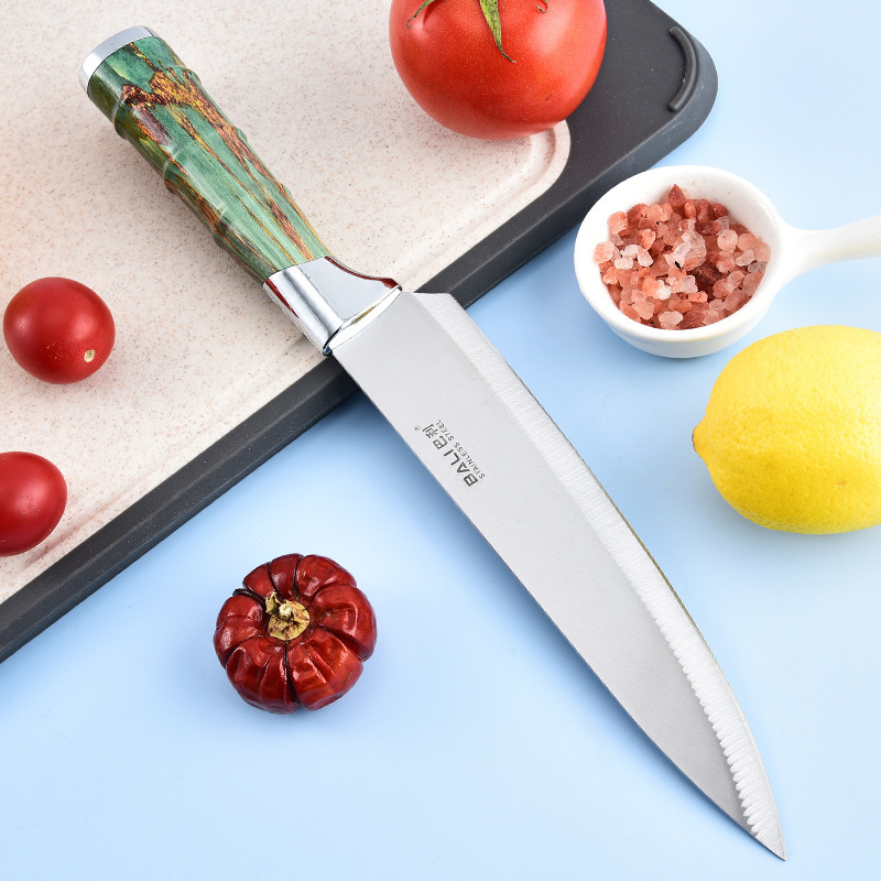 Comercio exterior al por mayor portaherramientas de plata ovalada mango de bambú juego de cuchillos de galvanoplastia doble juego de cuchillos de chef afilado