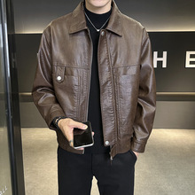 2024秋季男士重工PU皮衣美式机车拉风休闲男装帅气宽松夹克外套男