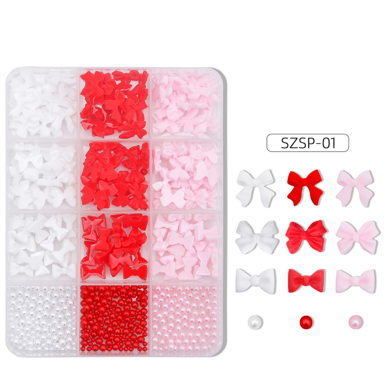 Exclusividad transfronteriza para 12 cuadros de uñas mixtas, joyas de resina, arco, perlas, Aurora, diamantes de forma especial, juego de joyas de bricolaje