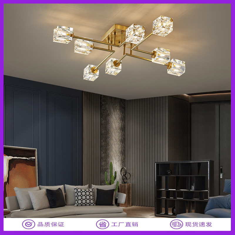新款全銅輕奢現代簡約餐廳吊燈客廳餐廳水晶燈具設計師主臥吸頂燈