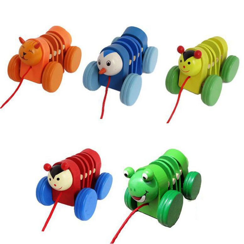 Wooden Pull-Along Toy for Children, Cartoon Animal Caterpillar Pull-Along Toy, Wooden Educational Toy Car for Toddlers, Wholesale