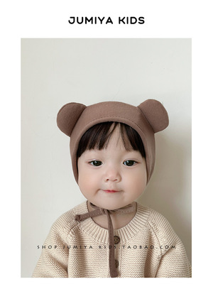 韓國小熊新生嬰兒胎帽0壹3月無骨可愛寶寶秋季小帽子套頭帽冬
