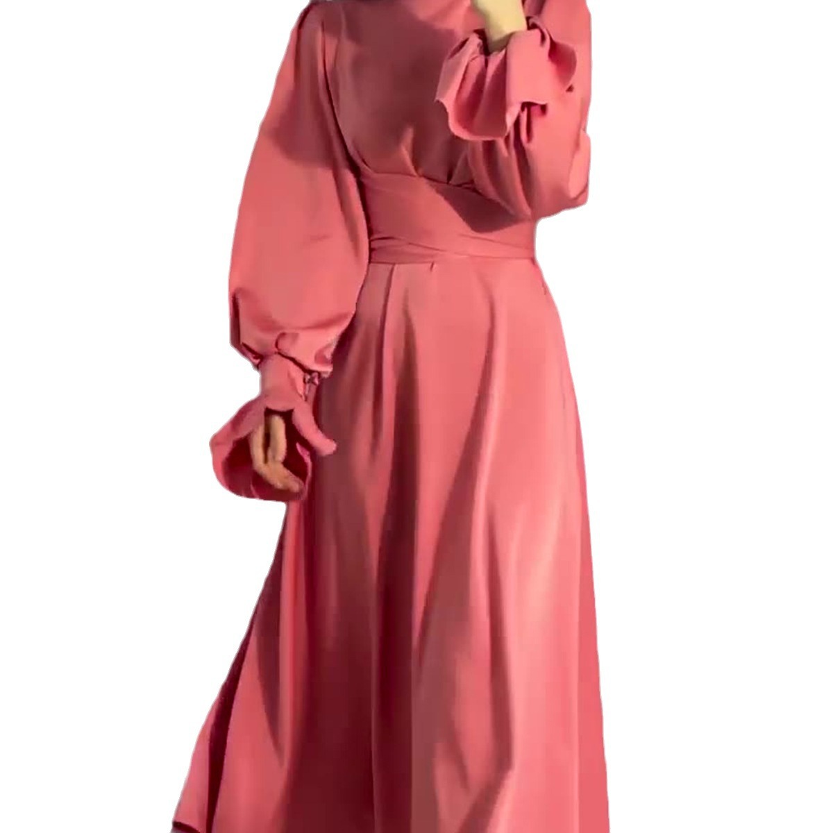 European And American Foreign Trade 2025 Autumn New Long-Sleeve Waist-Cinched Puff-Sleeve Solid Color Fairy-Style_ecoleips.com