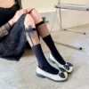 Black edge bow calf socks