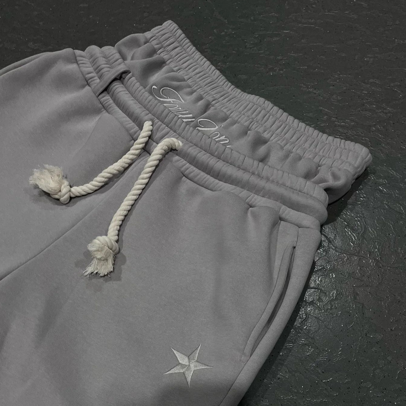 Cross-border European and American Fashion Brand High Street Double Waist Embroidered Pants Men's and Women's Fake Two-piece Pants Loose Wide-leg Casual Pants