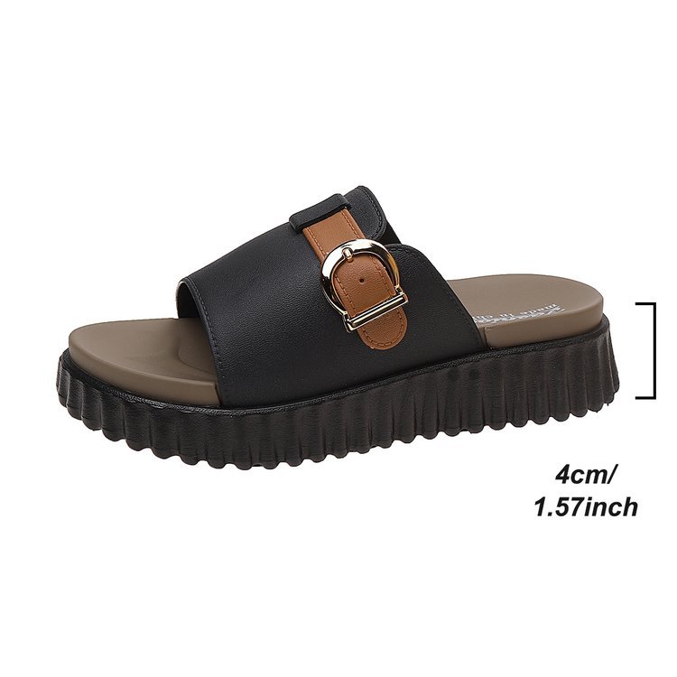 Soft And Bouncy Flip Flops With Contrasting Colors, Featuring A Belt Buckle Detail, Flat Casual Open Toe Sandals_vogvips.com
