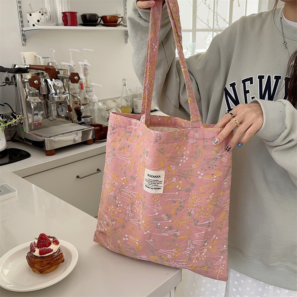43204 ins Spring/Summer New Gentle small floral starry sky single-shoulder canvas bag with large capacity for girls' study bag undefined