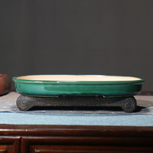 紫砂花盆陶瓷盆景盆大号浅盆椭圆形腰圆日式盆栽张治诚文堂觅陶乡