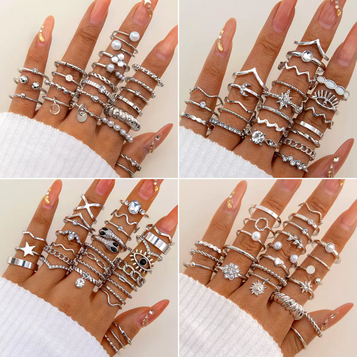 欧美饰品哥特风爱心滴油指环  几何复古蛇形love镂空叠戴戒指套装