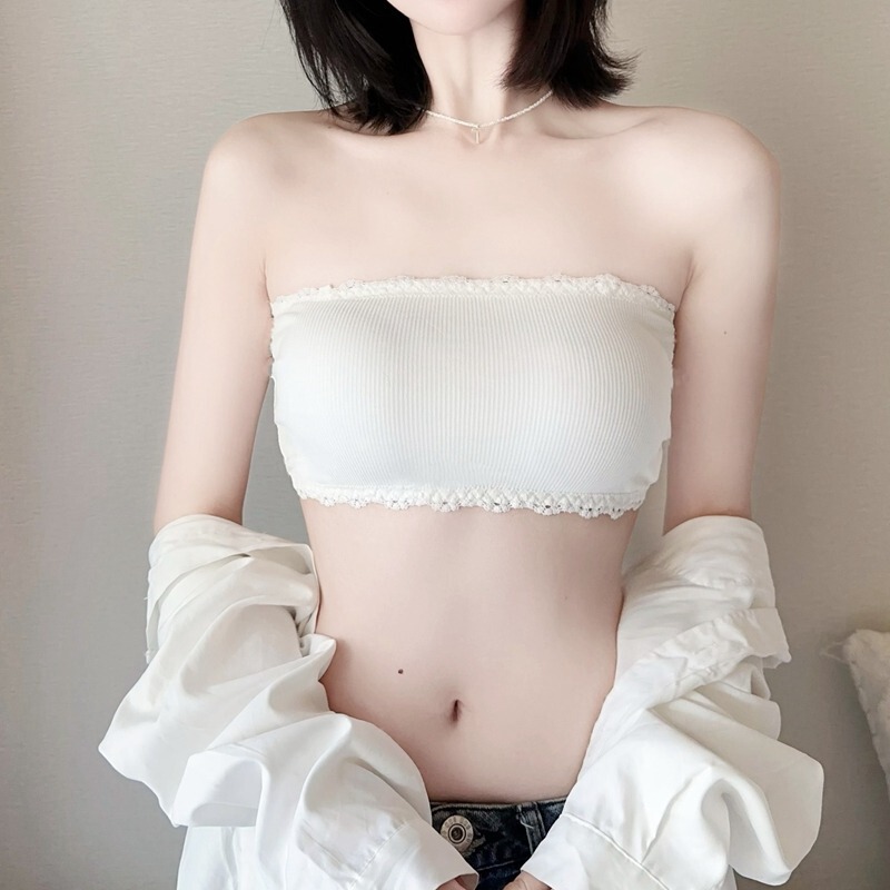 Non-Slip Strapless Underwear for Female Students and Girls, Anti-Exposure Invisible Thin Summer Wrap Bra with Inner Bottoming for Women