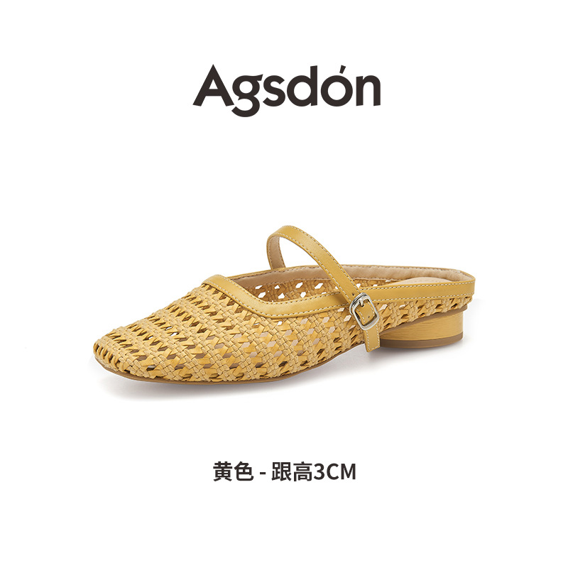 August Lion Deng Baotou Media pantuflas para mujer 2025 nuevo estilo de verano para llevar sandalias y pantuflas de Mary Jane de tacón grueso hueco