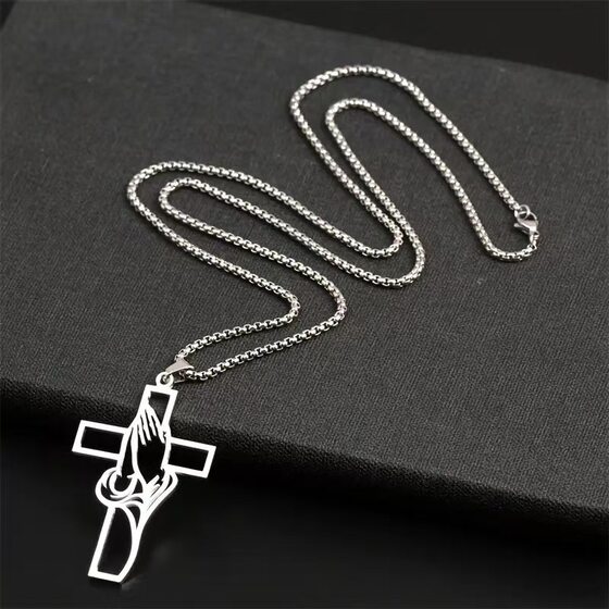 Hot Selling Temu Men and Women Stainless Steel Necklace Pendant Prayer Faith Gift Gift Fashion