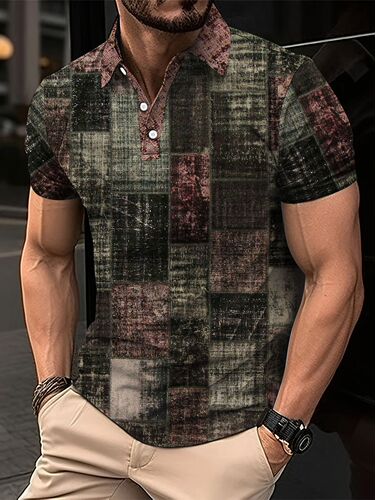 Cross-border TEMU best-selling summer retro American-style comfortable plus-size 3D digital print wholesale stand-up collar men's POLO shirt