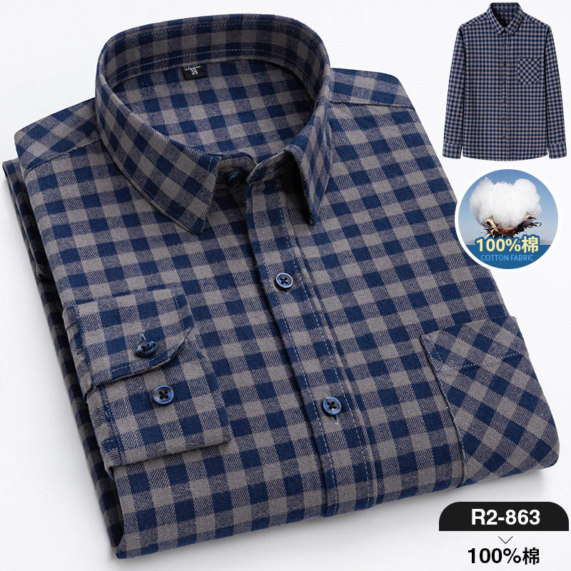 2024 nuevo Algodón puro cepillado camisa de manga larga a cuadros de los hombres de estilo coreano transpirable camisa de moda casual en stock ropa de hombre