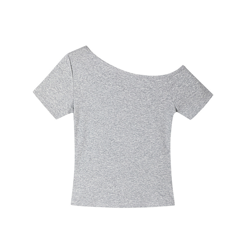 220 グラムホットガールショート Tシャツ女性のための 2025 夏の新しいスリムフィットニッチデザイン斜め肩トップトレンディ|undefined