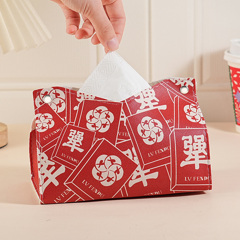 Caixa de toallas de mahjong rojo festivo, caja de extracción de papel de sala de estar doméstica, caja de extracción de papel de lujo, caja de almacenamiento de extracción de papel de alto nivel, restaurante 2025