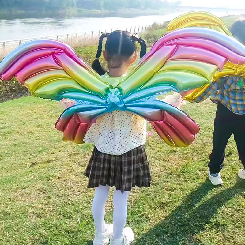 Large 122*89cm Trendy Butterfly Wing Balloon Aluminum Foil Colorful Inflatable Macaron Photo Prop for Stall Setup Large 122*89cm Trendy Butterfly Wing Balloon Aluminum Foil Colorful Inflatable Macaron Photo Prop for Stall Setup