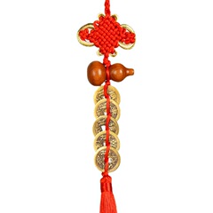 Copper Five Emperors Coins Pendant Gourd Pendant Five Peaches Wood Gourd Home Entrance Pendant Ornament Chinese Knot Gourd Pendant