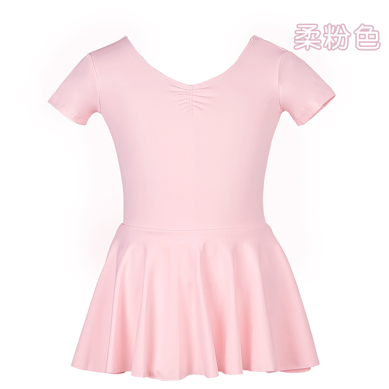 Ropa para niños, ropa de baile de manga corta para niñas de verano, ropa de entrenamiento de baile de todo fósforo de nailon, falda de una pieza de temperamento de alta elasticidad