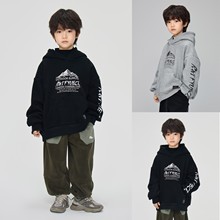2025冬季新款童装男童山系印花加厚连帽卫衣中大童一体绒休闲上衣