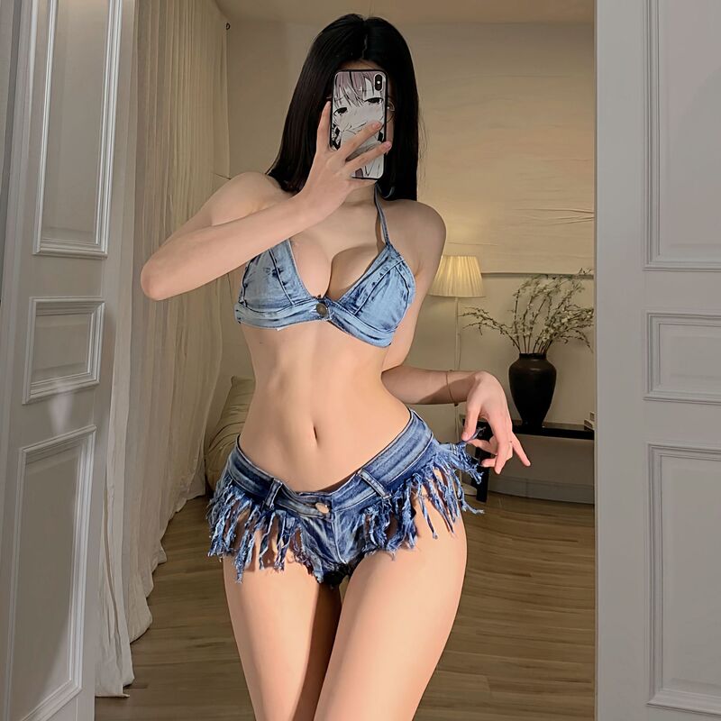6111# New Nightclub Queen Super Spice Girls Sex Underwear Set One-Pants Uniform Temptation Denim Shorts Women