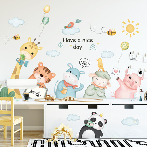 Removable wall stickers come with glue cartoon animals cute background wall children's room bedroom classroom decoration