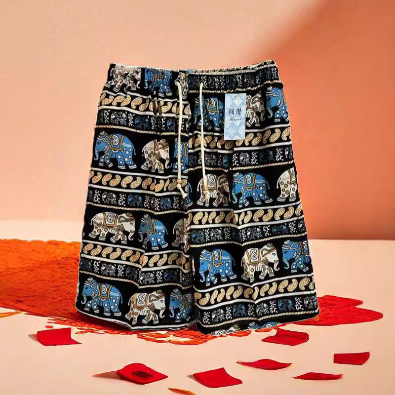 Men's Beach Shorts Casual Cotton and Linen Shorts for Summer Outdoor Activities, Home Wear, Ethnic Style Dai Ethnic Style Loose Shorts for Men Men's Beach Shorts Casual Cotton and Linen Shorts for Summer Outdoor Activities, Home Wear, Ethnic Style Dai Ethnic Style Loose Shorts for Men