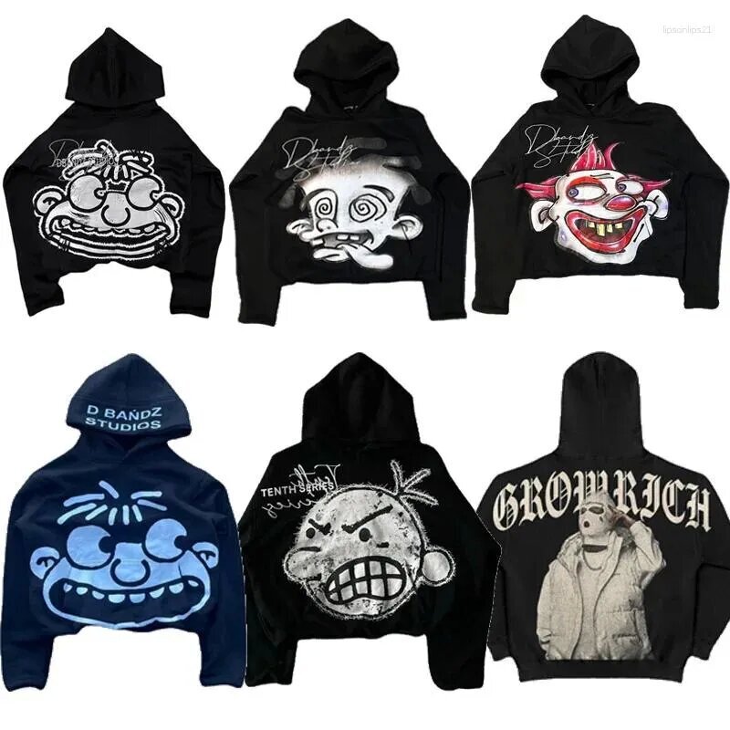 Men's Hoodie Y2K Harajuku Hip Hop Cartoon Graphic Print Pullover Fashion Casual Loose Sweatshirt Men