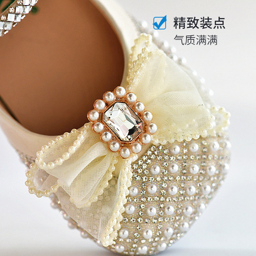 Children's shoes, girls' genuine leather princess shoes, crystal soft soles for campus performances, top-layer pigskin breathable girls' leather shoes, sweet