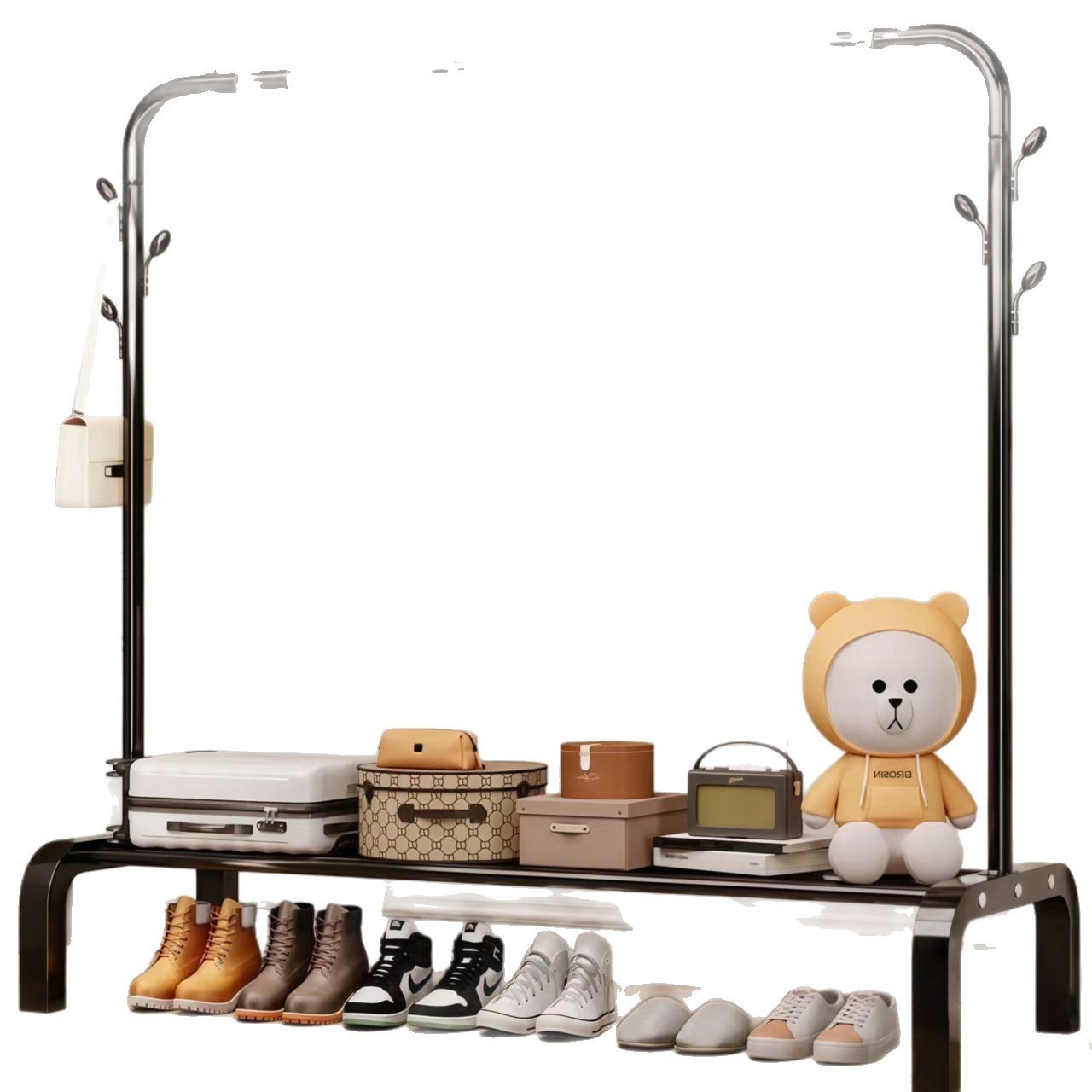 Perchero sencillo de interior, perchero de suelo para balcón o dormitorio, perchero móvil reforzado con doble barra para colgar ropa