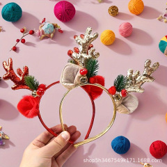 クリスマスヘッドバンド、ホリデー用品、グリッターパウダー、鹿の角、ベル、ヘッドバックル、パーティーガールヘアアクセサリー、お祝いの雰囲気の小道具