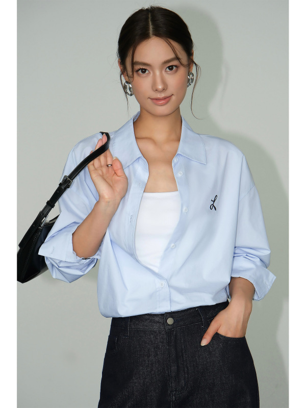 NEVA HU 白色长袖衬衫女宽松2025新款刺绣设计感小众韩版百搭衬衣|undefined