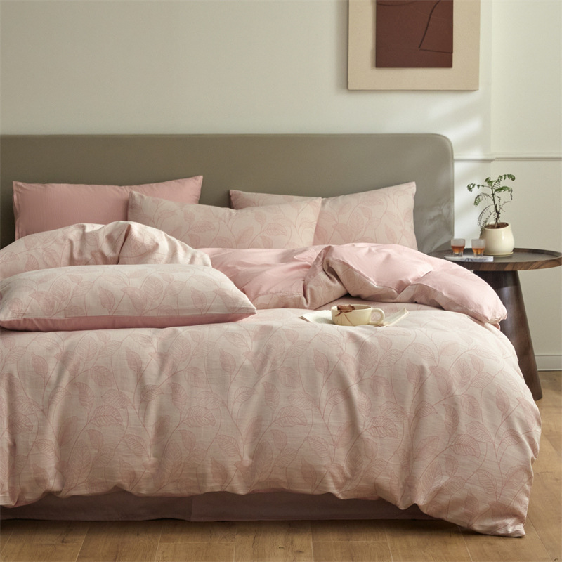 Nuevo tipo A piel de algodón doble cara teñido Jacquard flor simple cuatro piezas de sábanas fabricantes al por mayor