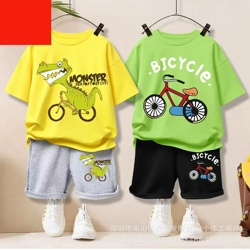 男の子と女の子向けの5元半袖Tシャツセット、韓国風漫画子供用スーツ卸売、1元送料無料、工場直販露店商品|undefined