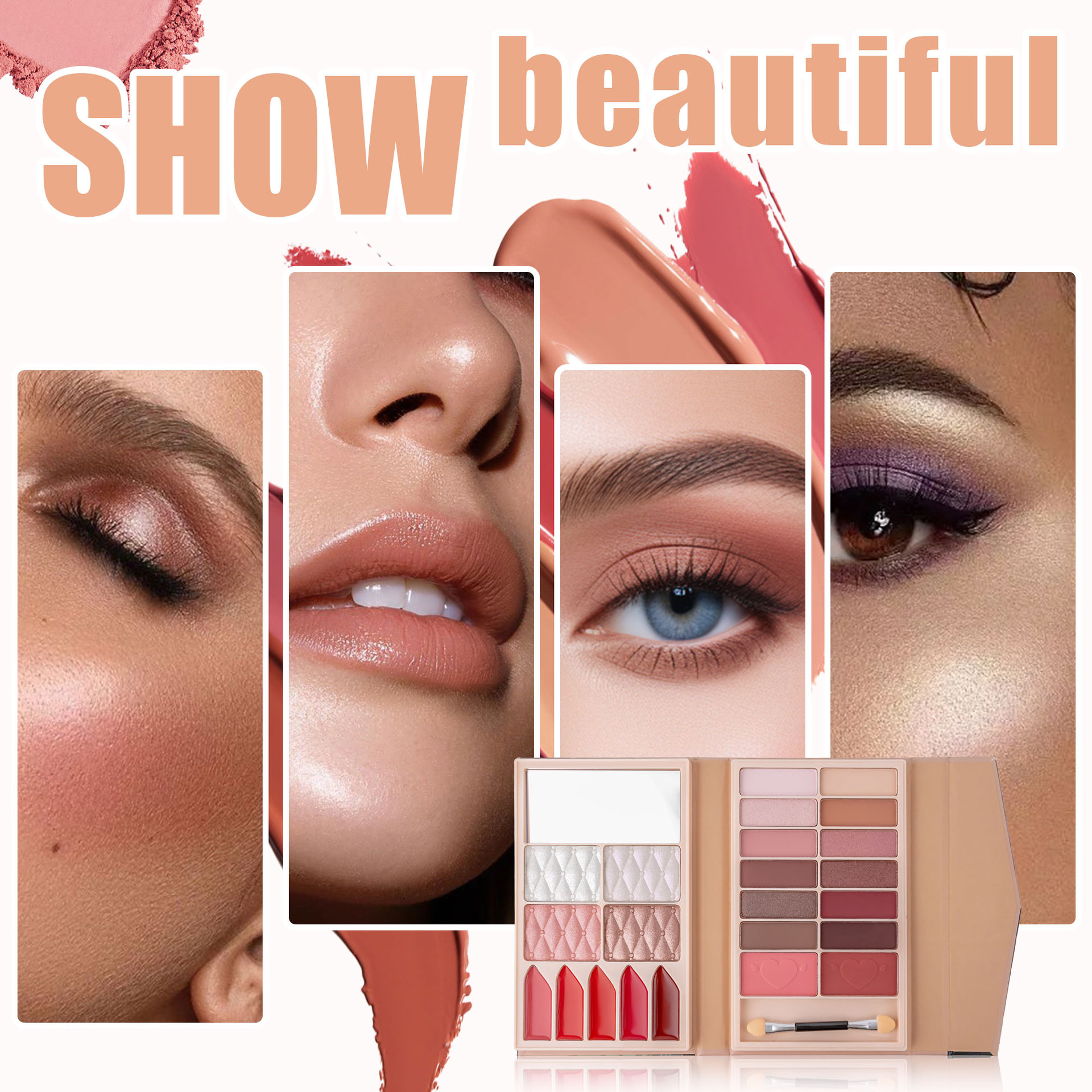 Cross-border bestseller multi-functional all-in-one makeup palette, matte pearlescent eyeshadow, lipstick, blush, contour and highlight all-in-one beauty makeup undefined