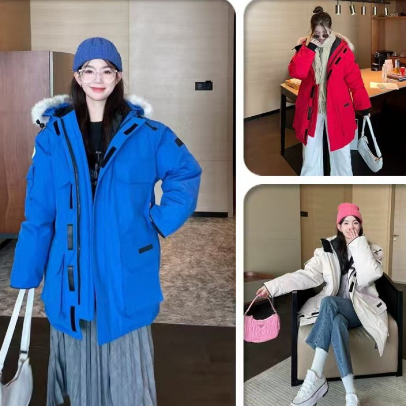 货源直发08款大鹅远征男女情侣款中长款派克大衣羽绒服