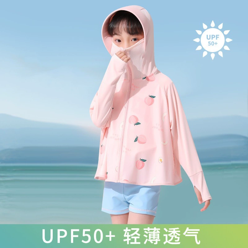 Детская Солнцезащитная одежда Ice Silk с персиковым принтом, летнее легкое пальто с капюшоном с защитой от ультрафиолета для мальчиков и девочек