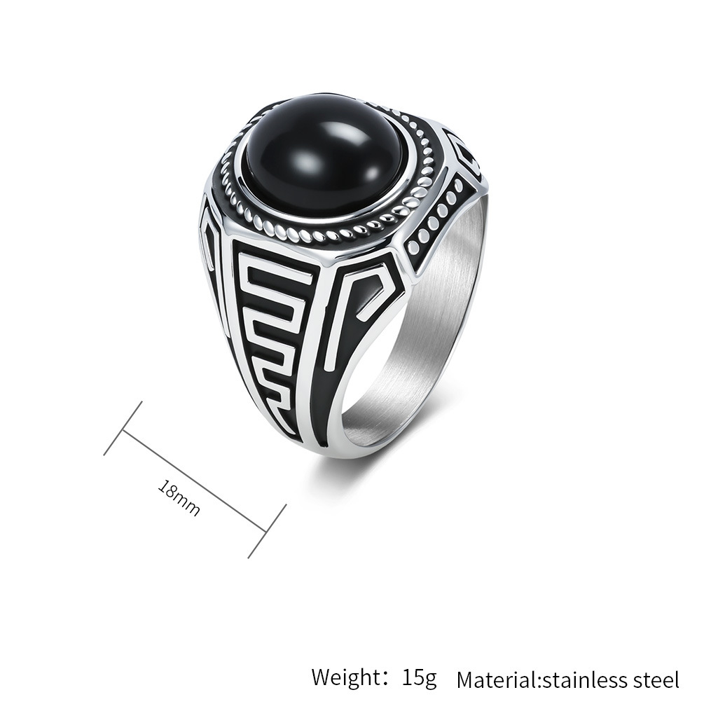 Herren Ring Aus Titanstahl Im Retro Design Mit Schwarzem Stein_voghion.com