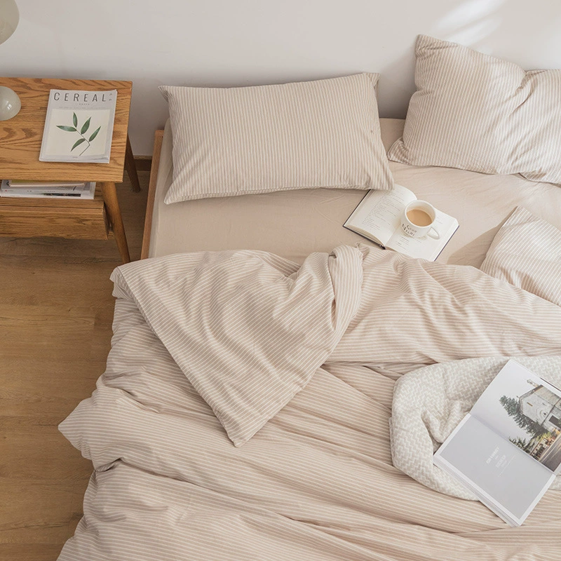 Комплект из четырех предметов в японском стиле без принта, версия AB, комплект из трех предметов, двусторонняя хлопчатобумажная пряжа, окрашенная промытая хлопковая пододеяльник, простыня, наволочка