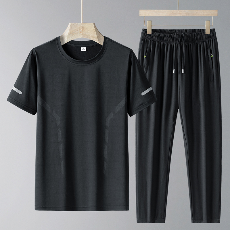 Papá, traje de verano, traje casual, hombre, delgado, hombre de mediana edad, pantalones de manga corta, traje de deportes de secado rápido de mediana edad