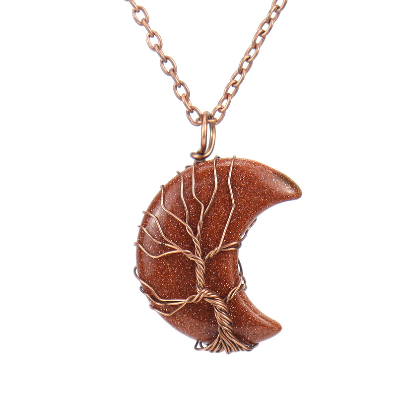 Retro Moon natural stone Copper Metal Pendant Necklace 1 Piece
