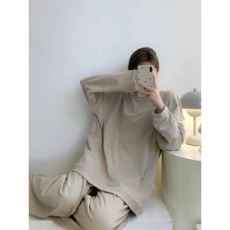 (2개) 한국식 귀리 컬러 뉴 스타일 벨벳 파자마 긴팔 세트 여성용 겨울 기모 두꺼운 고가 홈 의류