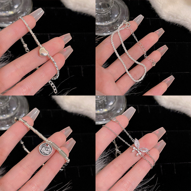 Wholesale Jewelry IG Style Heart Shape Bow Knot Copper Zircon Plating Inlay Bracelets Chain-free display picture 8