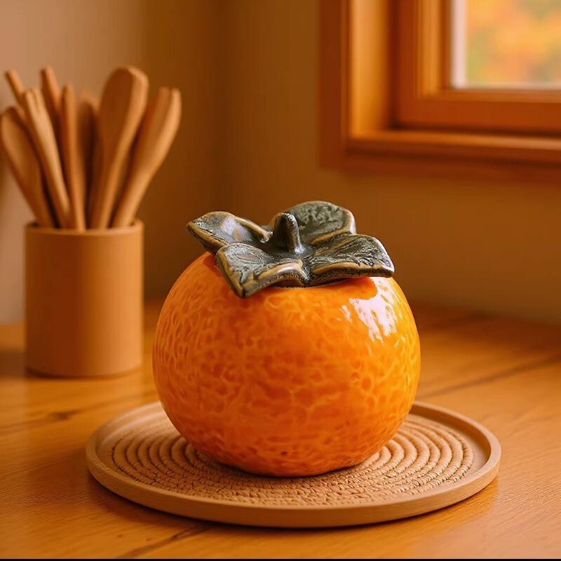 Ceramic Imitation Fruit Persimmon Tea Leaf Balm Powder Small Wedding Candy Jar Candle Holder Container Crafts Lemon Flower Arrangement
