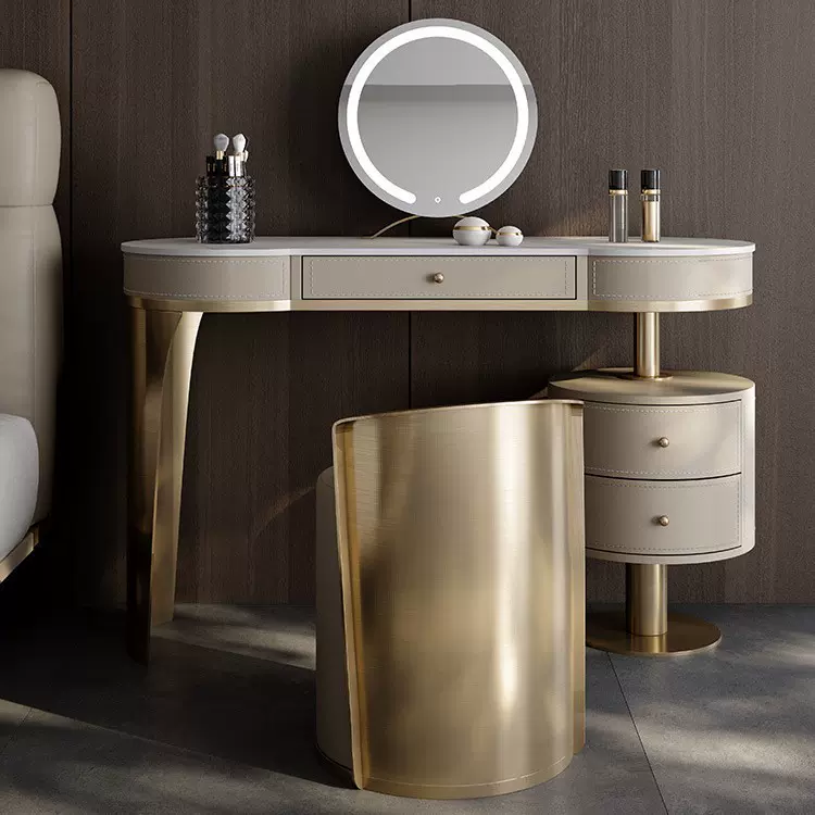 意式轻奢岩板化妆台烤漆收纳柜一体卧室实木梳妆台别墅轻奢风