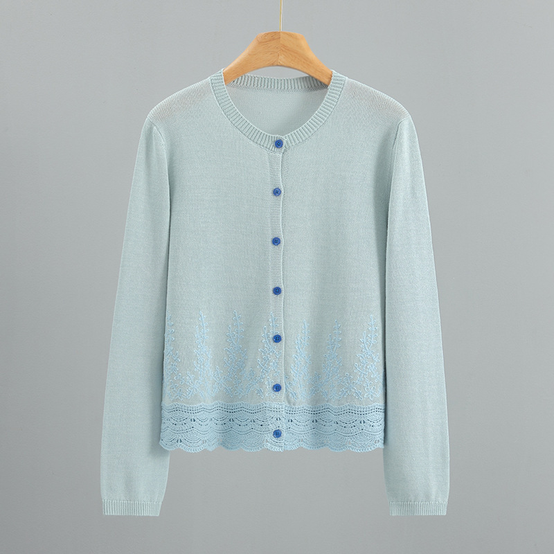2026 New Model Heavy-Duty Hand-Crocheted Floral Embroidery Round-Neck Japanese Imported Washi Yarn Solid Color Knitted Cardigan Top 2026 New Model Heavy-Duty Hand-Crocheted Floral Embroidery Round-Neck Japanese Imported Washi Yarn Solid Color Knitted Cardigan Top