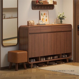 New Chinese-Style Solid Wood Leg Shoe Cabinet for Home Entrance, Integrated Storage Cabinet with Large Capacity for Shoe Storage