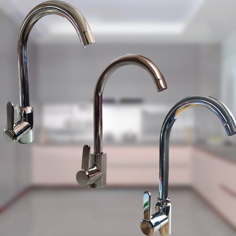 Chrome-Plated Stainless Steel Hot and Cold Water Faucet for Washing Vegetables, High-Quality Sink Faucet
